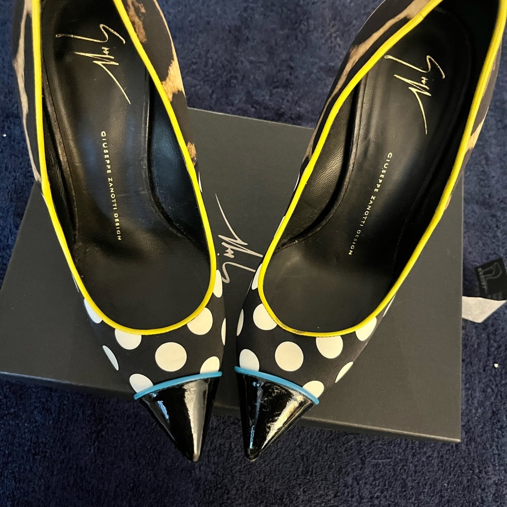 Giuseppe Zanotti Black and White Polka Dot Heels
